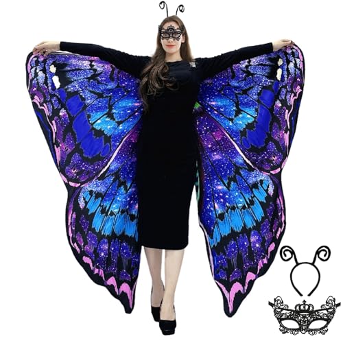 yamisan Doppelseitiger Druck Schmetterling Kostüm für Damen, Schmetterlingsflügel für Erwachsene Halloween Kostüme Party, Doppelseitiger Himmel, 66*53 in von yamisan