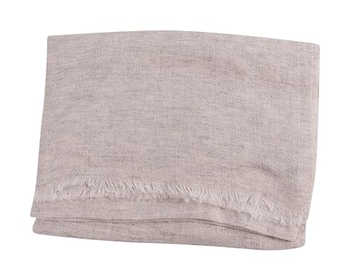 yanopurna Kaschmir Tuch – aus 100% Kaschmirwolle, 68x190 cm, Cashmere Schal handgewebt aus Nepal, Unisex, Handwäsche, Hellgrau, Fischgrätmuster klein von yanopurna