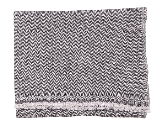 yanopurna Kaschmir Tuch – aus 100% Kaschmirwolle, 68x190 cm, Cashmere Schal handgewebt aus Nepal, Unisex, Handwäsche, Schwarzgrau, Fischgrätmuster klein von yanopurna