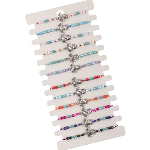 12 Stück Handgefertigte Schildkröten Thema Verstellbare Geflochtene Armbänder mit Legierung Türkis Kristall Holz Perlen für Frauen Männer von yanwuwa