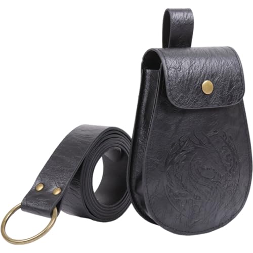 2 Stück Punk Mittelalter Gürteltaschen Set PU Leder Hüfttasche mit verstellbarem Gurt für Cosplay Outdoor Event, Schwarz , M 2 Stück Punk Mittelalter Gürteltaschen Set PU Leder Hüfttasche mit verstellbarem Gurt für Cosplay Outdoor Event, Schwarz , M von yanwuwa