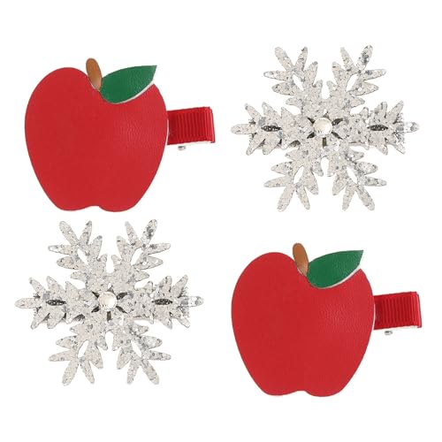 4 Weihnachts-Haarspangen-Set mit Schneeflocken- und Obst-Designs, rote Haarnadeln für Damen und Mädchen, Urlaubsparty-Zubehör von yanwuwa