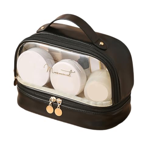 Doppelschichtige Kosmetiktasche, Reise-Make-up-Tasche für Damen, Kosmetiktasche, tragbar, wasserdicht, Kulturbeutel, Reisezubehör, Schwarzes Temperament von yanwuwa