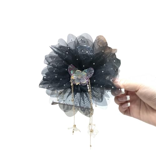 Elegante Fransen-Haarklammer mit Netz-Design für Damen und Mädchen, starker Halt, Haar-Accessoire, weicher Stoff von yanwuwa