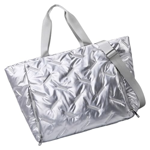 Große Kapazität Schultertasche Handtasche Fitness Tasche Trendy Reisetasche Wochenendtasche Umhängetasche Sportmatte Tasche Übernachtungstasche, Silbergrau von yanwuwa