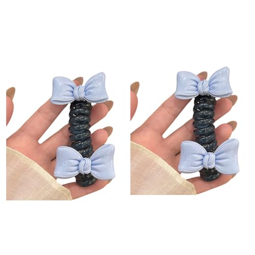 Haargummis mit Spiralen und Schleife, Pferdeschwanz-Halter, Haargummis für Mädchen, Haar-Accessoires, Kinder-Haarschleifen für den täglichen Gebrauch und Partys, 2 Stück von yanwuwa