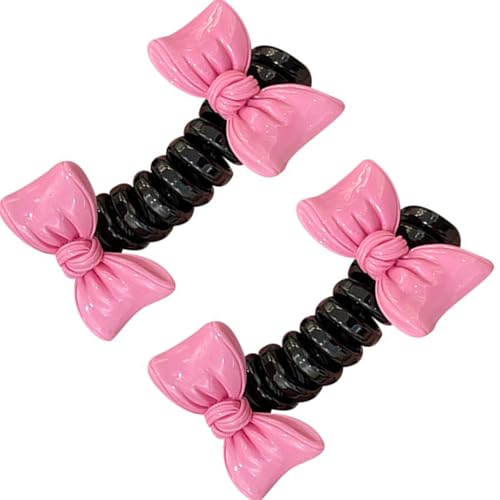 Haargummis mit Spiralen und Schleife, Pferdeschwanz-Halter, Haargummis für Mädchen, Haar-Accessoires, Kinder-Haarschleifen für den täglichen Gebrauch und Partys, 2 Stück von yanwuwa
