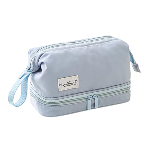 Make-up-Tasche mit großem Fassungsvermögen, Reise-Kulturbeutel, Kosmetiktasche, doppellagig, Aufbewahrung, Oragenizer für Damen und Mädchen, blau, L Make-up-Tasche mit großem Fassungsvermögen, Reise-Kulturbeutel, Kosmetiktasche, doppellagig, Aufbewahrung, Oragenizer für Damen und Mädchen, blau, L von yanwuwa