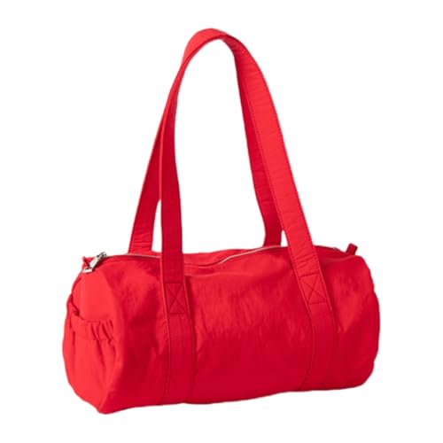 Modische runde Röhren-Handtasche, lässige Nylon-Umhängetasche, einfarbig, Zylinder-Unterarmtasche, Geldbörse für den täglichen Gebrauch, rot von yanwuwa