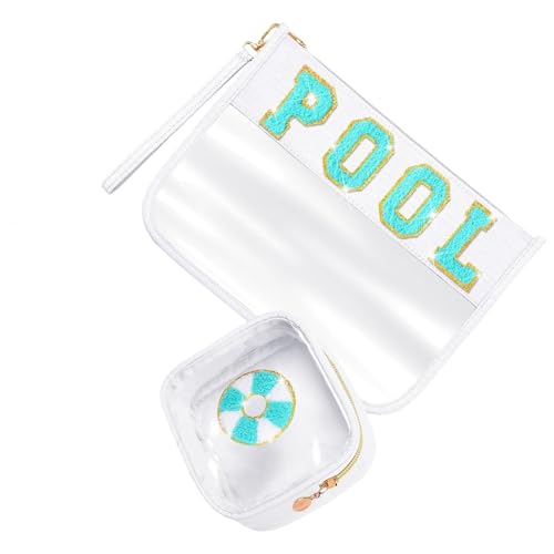 Modische transparente Make-up-Taschen mit Handgelenkschlaufe, Zubehör für Damen und Mädchen, Reise-Kosmetik-Organizer, 2 Stück, Weißer Pool von yanwuwa