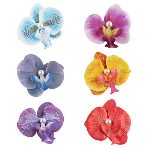 Orchideen-Haarspangen, Stoffblumen, Entenschnabel-Clips für Damen, Strand, Urlaub, Kopfbedeckung, Dressinup-Zubehör, 6 Stück von yanwuwa