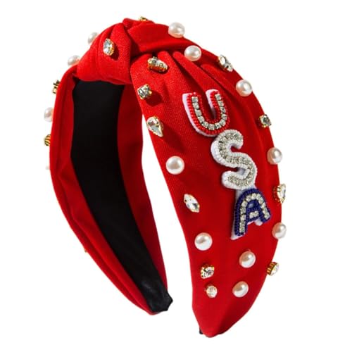 Patriotischer Buchstaben-Haarreif mit funkelnden Strasssteinen und Perlen, besetzt für Frauen, Nationalfeiertage und den täglichen Gebrauch von yanwuwa