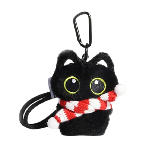 Schöner schwarzer Katzen-Plüsch-Schlüsselanhänger, bezauberndes Tier, Münzbörse, Accessoire, einzigartiger Anhänger zum Aufhängen für Frauen und Studenten, Roter und weißer Schal, M von yanwuwa