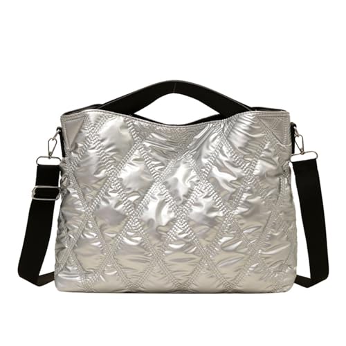 Stilvolle Tasche aus Nylon mit gestepptem Muster, verschleißfest, Schultertasche, leichtes Design, mehrere Taschen für den täglichen Gebrauch, silber von yanwuwa