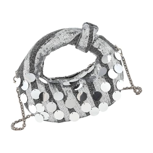 Stilvolle glitzernde Abendtasche mit praktischem Futter und verstellbarem Kettenriemen Schultertaschen Handtasche für Partys, silber von yanwuwa