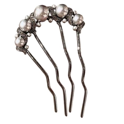 U-förmige Haarnadel mit Perlen, eleganter chinesischer Haarnadel für Damen, Dutt-Halter mit Muschelpapierakzenten, Legierung, Haar-Accessoire von yanwuwa