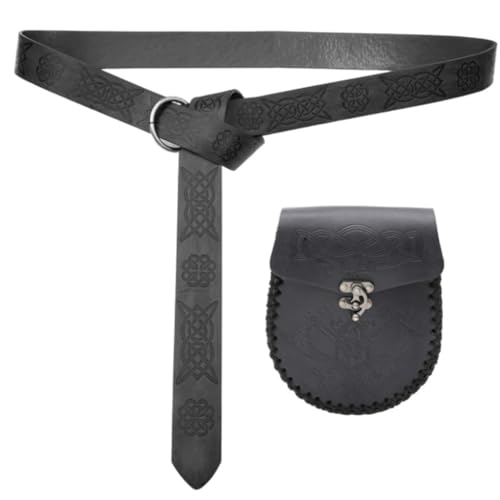 Viktorianische Themenparty Taillengürtel mit Münzfach für Mittelalter-Enthusiasten Cosplay Kostüm Gürtel Maskeraden Requisiten PU Bel, schwarz c, M von yanwuwa