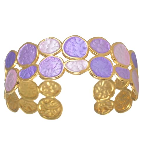 yanwuwa Bunter emaillierter, verstellbarer offener Armreif, Edelstahl-Schmuck für Damen, tägliches Tragen, einzigartiges Armband von yanwuwa