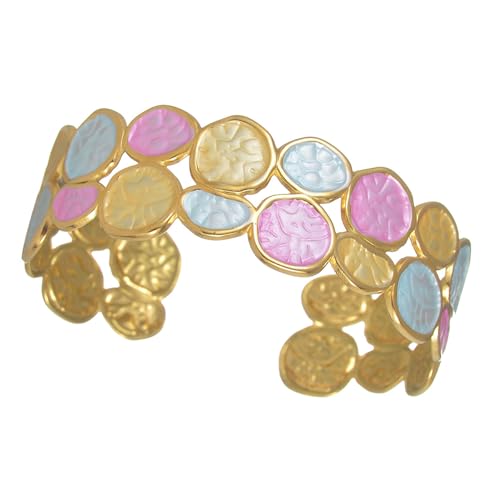 yanwuwa Bunter emaillierter, verstellbarer offener Armreif, Edelstahl-Schmuck für Damen, tägliches Tragen, einzigartiges Armband von yanwuwa