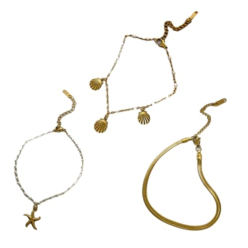 yanwuwa Edelstahl-Armband mit Seestern-Motiv, Schlangenkette, Armband für Schichten, Schmuck, stapelbares Handgelenk-Zubehör von yanwuwa