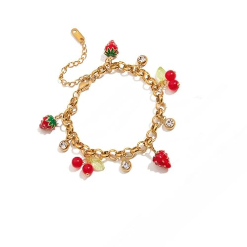 yanwuwa Elegantes, verstellbares, stapelbares Armband mit künstlichen Früchten, Edelstahl-Schmuck für Damen, leicht, vielseitig von yanwuwa