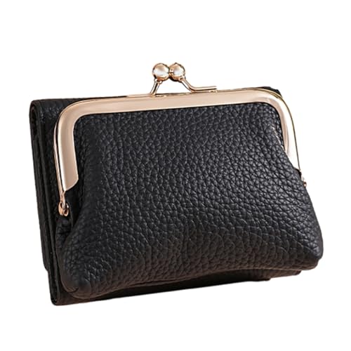 yanwuwa Kompakte Damengeldbörse mit Kuss-Lock-Münzfach und Klarsichtfenster, kurze Geldbörse, Kartenhalter für den täglichen Gebrauch, Schwarz von yanwuwa