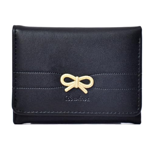 yanwuwa Kompakte Geldbörse für Damen, dreifach gefaltet, modisch, PU-Leder, Kreditkartenhalter, Geldtasche, Reisegeldbeutel, Schwarz von yanwuwa