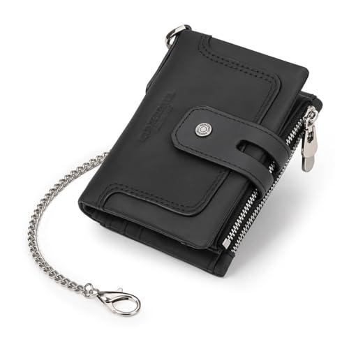 yanwuwa Kompakte dreifach gefaltete Geldbörse für Herren mit doppeltem Reißverschluss, Münzfach und Blockiertechnologie, Kette aus PU-Leder, Schwarz yanwuwa Kompakte dreifach gefaltete Geldbörse für Herren mit doppeltem Reißverschluss, Münzfach und Blockiertechnologie, Kette aus PU-Leder, Schwarz von yanwuwa