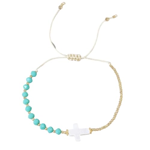 yanwuwa Kruzifix-Perlenarmband, Handgelenkkette mit mehrfarbigen Kristallperlen für Damen, handgefertigter Schmuck von yanwuwa