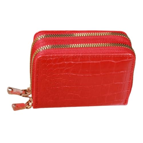 yanwuwa Kurze Geldbörse mit geprägtem Muster für Damen, lässiger Kartenhalter aus PU-Leder mit doppeltem Reißverschluss, burgunderfarben von yanwuwa