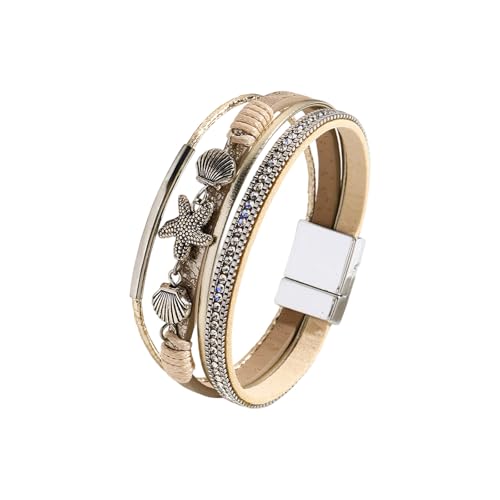 yanwuwa Leichtes Kunstleder-Armband mit Seestern-Muscheln, Schmuck für Damen, Strand, Pool, Party-Zubehör von yanwuwa