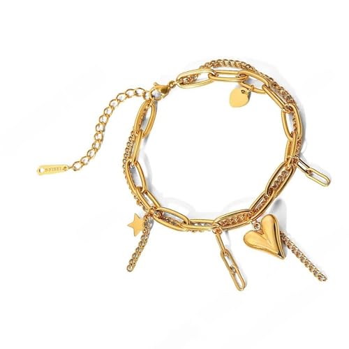 yanwuwa Minimalistischer, doppellagiger Armreif, Liebesherz, Edelstahl, verstellbar, für Damen und Herren, Modeschmuck von yanwuwa