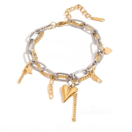 yanwuwa Minimalistischer, doppellagiger Armreif, Liebesherz, Edelstahl, verstellbar, für Damen und Herren, Modeschmuck von yanwuwa