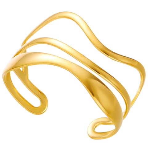 yanwuwa Stilvoller verstellbarer Armreif mit Blumenmuster, Seestern/Wellen, Edelstahl, leichter Schmuck für Damen, für den täglichen Gebrauch von yanwuwa