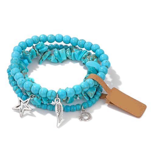 yanwuwa Unregelmäßige Stern- und Mond-Anhänger-Armbänder für Frauen, modisches Perlenarmband, Schmuck mit verstellbarer Kette, 3 Stück von yanwuwa