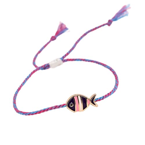 yanwuwa Verstellbares, geflochtenes Fisch-Charm-Armband mit Öl-Tropfen-Anhänger für Damen, leicht, stilvoller Schmuck von yanwuwa