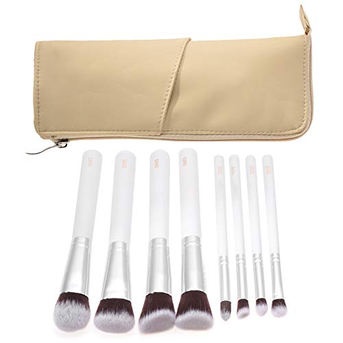 YAOGOHUA 8-teiliges tragbares Make-up-Pinsel-Set, Foundation, Lidschatten, Kosmetik-Werkzeug mit Aufbewahrungstasche (White pole + brush head color (silver + black and) von yaogohua