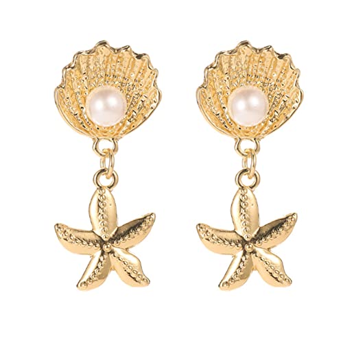 Seestern Muschel Ohrringe für Frauen Mädchen Strand Stern Baumeln Ohrringe Boho Ozean Perle Muschel Ohrringe für Frauen baumelnde Hochzeit Ohrringe für Brautjungfern Bräute, S, S, Shell Perle Metall von yaozeio