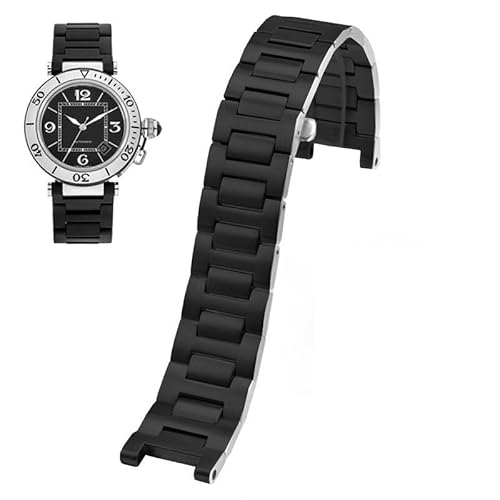 yaponuk Edelstahl-Uhrenarmband Mit Konkavem Ende Für Uhrenarmbänder Der Cartier Pasha-Serie(Black1,22-14mm) von yaponuk