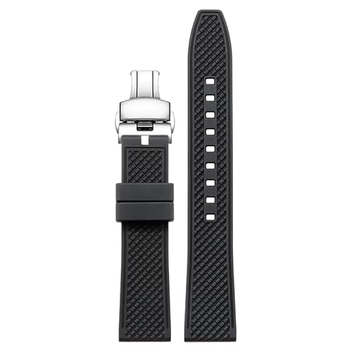 yaponuk Fluorelastomer-Uhrenarmband für Hamilton Khaki Field Navy Jazzmaster Aviation Uhrenarmband mit Schmetterlingsschließe(Blacks,20mm) von yaponuk