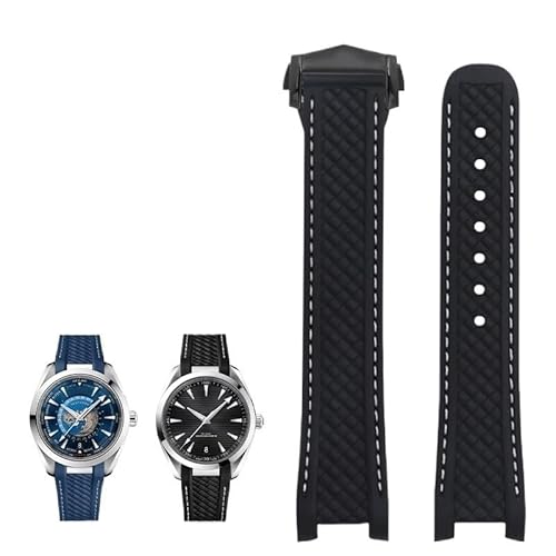 yaponuk Fluorkautschuk-Uhrenarmband für Omega Seamaster AT150 300 Captain Gold Pointer World Time Armband(Blackb,19mm) von yaponuk