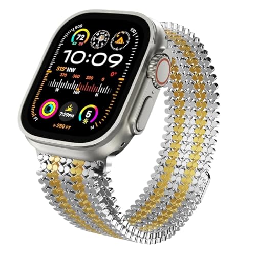 yaponuk Für Apple Watch Ultra 2 Milanis Strap für iWatch Serie 10 9 8 7 6 5 4 se Armband Correa(Silver gold,S10-42mm) von yaponuk