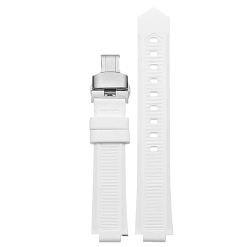 yaponuk Kautschuk-Uhrenarmband für Cartier Ballon Bleu Black Warrior, Silikonarmband mit konvexen Enden(Whites,20-12mm) von yaponuk