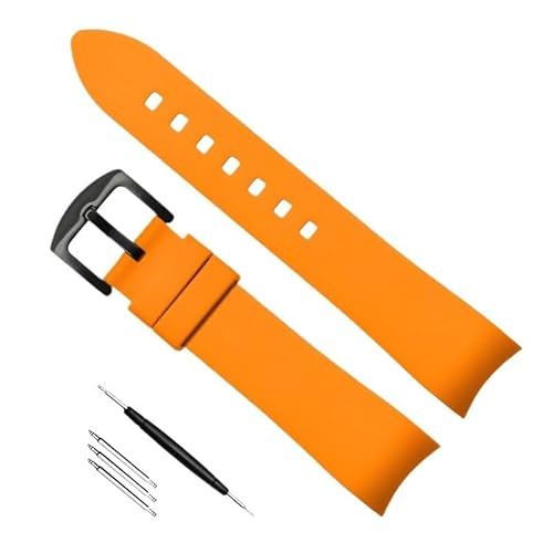 yaponuk Kautschukarmband mit gebogenem Ende für Omega-Uhrenarmband für Tissot(Orange black buckle,22mm) von yaponuk