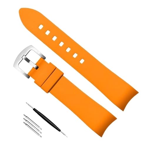 yaponuk Kautschukarmband mit gebogenem Ende für Omega-Uhrenarmband für Tissot(Orange silver buckle,19mm) von yaponuk