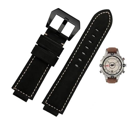 yaponuk Konvexer Mund Leder Uhrenarmband für Timex Compass T2n739 T2n720 T2n721 Armband(Blackb) von yaponuk