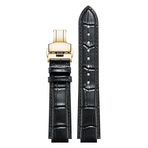 yaponuk Konvexes Lederarmband für Ulysse Nardin MARINE 6300 263 6319 Herren- und Damenarmband(Black gold,22-11mm) von yaponuk