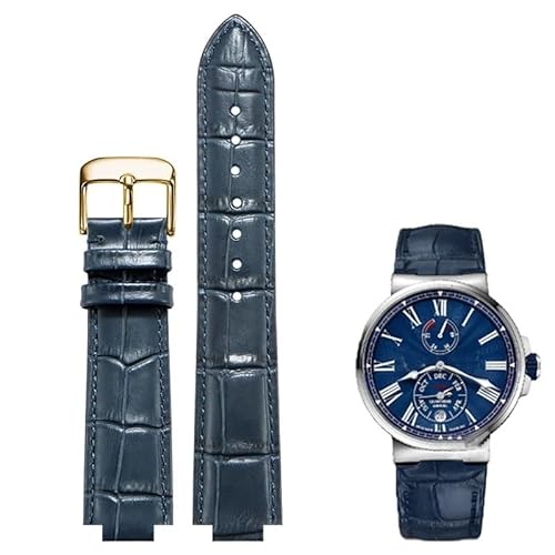 yaponuk Konvexes Lederarmband für Ulysse Nardin MARINE 6300 263 6319 Herren- und Damenarmband(Blue D gold,24-12mm) von yaponuk