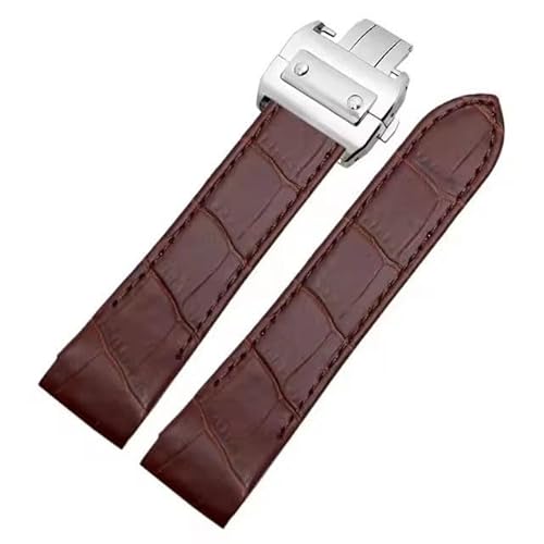 yaponuk Lederarmband Für Cartier Santos 100 Uhrenarmband Mit Faltschließe(Brown silver,20mm) von yaponuk