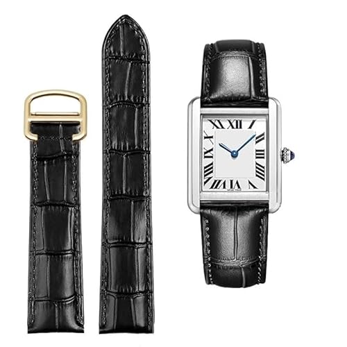 yaponuk Lederarmband Für Cartier Tank Solo Uhr Kette Blau Rot Rosa Watcc Armband(Black gold,18mm) von yaponuk